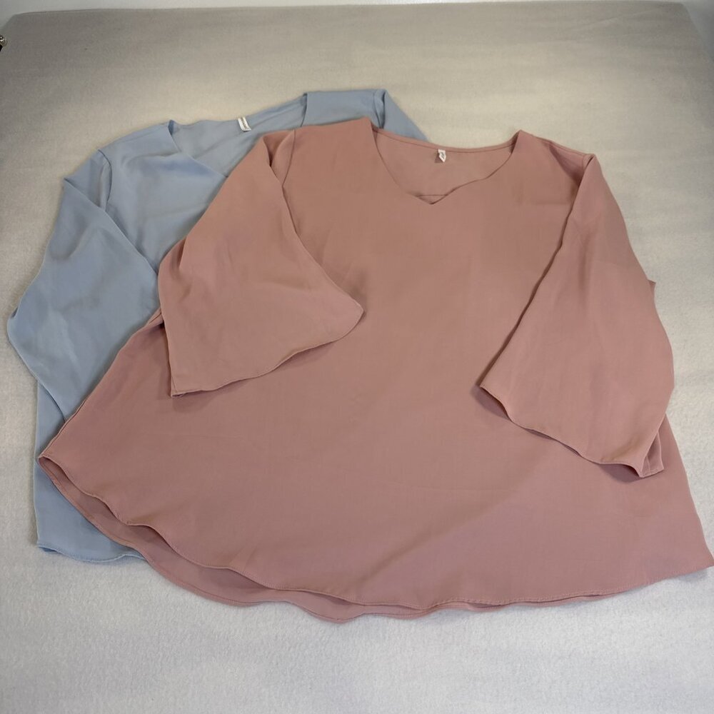 Taohuadao Women Size 2XL Blouse Pink‎ & Blue Top 3/4 Sleeve Set of 2